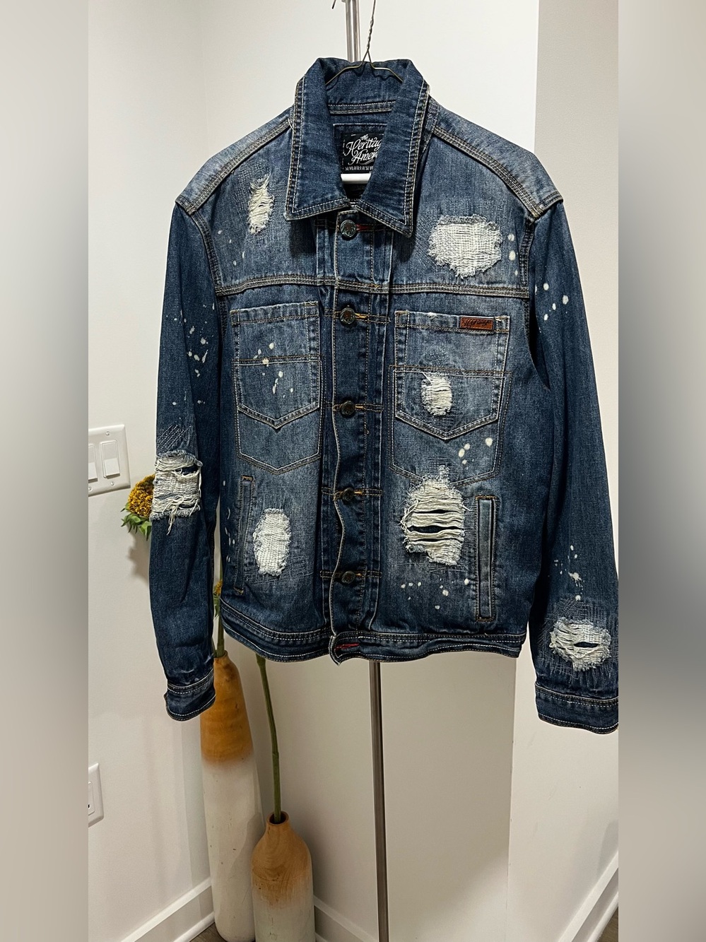 Distressed Dark Blue Denim Jean Jacket